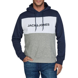 Чоловічий худі Jack & Jones JWHLOGO Blocking Regular Fit з принтом, кольори Navy/Green/Beige, великі розміри (Plus Size)