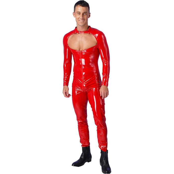 Костюм-комбінезон TiaoBug з довгим рукавом та штанами, еластичний, з ефектом вологості, з сіткою та вставками з шкіри, червоний, 3XL