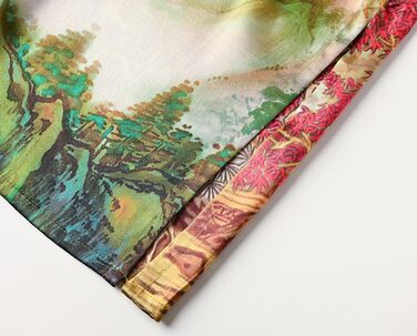 Шовковий халат-кімоно Ledamon для жінок, довгий, 100% шовк, класичний квітковий халат-піжама (універсальний розмір, пейзаж осінь)