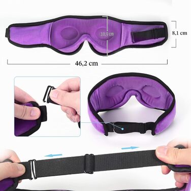 Bluetooth-маска для сну Schlafkopfhörer з 3D-ефектом та HD-стереодинаміками, регульована маска для сну та медитації, підходить для сну на боці, подорожей та йоги (Фіолетова)