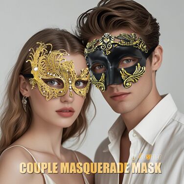 Маскарадні маски для жінок та чоловіків, пара, венеціанська маска, римсько-грецька маска для Хелловіну, костюм, вечірка, бал (Золотий Фенікс)