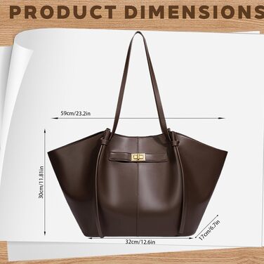 Жіноча сумка-шопер великого розміру Tote Bag, шкіряна сумка на плече з від’ємним ременем, вінтажна сумка для роботи, офісу та подорожей (коричнева)