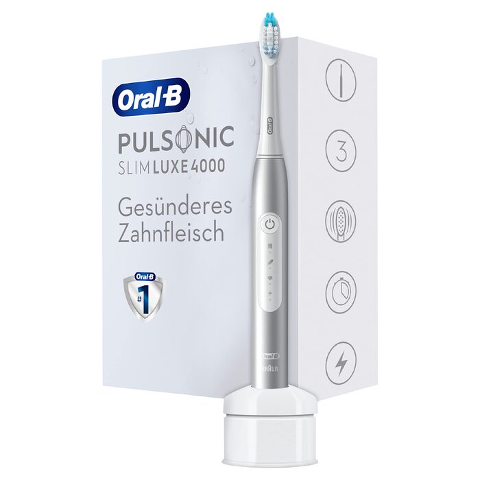 Електрична звукова зубна щітка Oral-B Pulsonic Slim Luxe 4000, 3 режими чищення для здоров'я ясен, колір платина