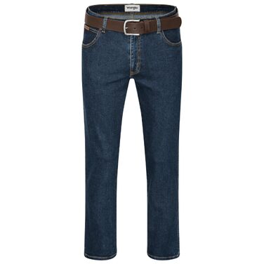 Чоловічі стрейч-джинси Wrangler Texas Regular Fit Authentic Straight, колір Darkstone, з коричневим ременем (46W / 30L)