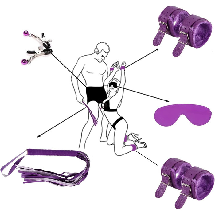 Набір для БДСМ з 26 елементів Qoosea: наручники, феттери, анальні пробки, іграшки для пар. Чорний колір.