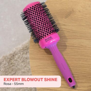 Керамічна кругла щітка для волосся Olivia Garden Expert Blowout Shine, антистатична, для блиску та гладкості, рожева, 55 мм (L)