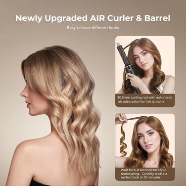 Мультистайлер для волосся 5 в 1 UKLISS Airstyler Pro: фен, брашинг, гольфре, вирівнювач та сушка для волосся, 1000 Вт, Сріблястий/Золотий