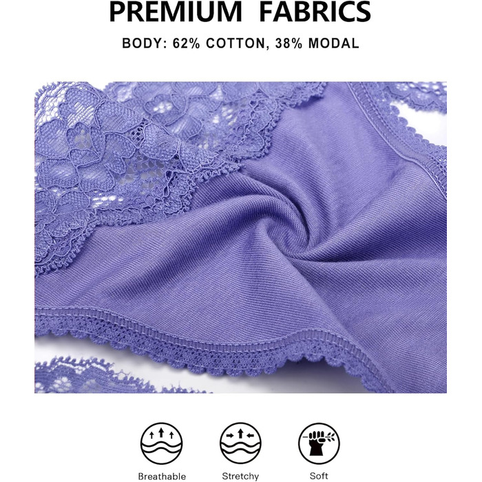 Танга жіночі набір 5 шт. безшовні труси з мереживом, бавовна, мікрофібра, різні кольори (M)