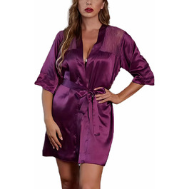 Кимоно жіноче FKYBDSM, халат сексуальний, піжама, комплект спідньої білизни, нічна сорочка, babydoll, фіолетовий, розмір M