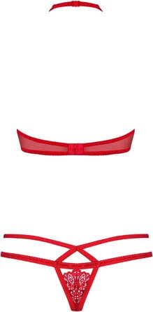 Obsessive: Комплект спідньої білизни Obsessive (Стрінг та бюстгальтер без бретелів) з глибоким вирізом, червоний, мереживний, прозорий, з бантиками, розмір S/M