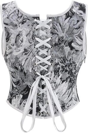 Корегуюча білизна Dreay для жінок у вінтажному стилі, асиметричний виріз, корсетне прилягання, шнурівка спереду та ззаду, бавовна, топ-футболка Roa (L, сірий з маками)