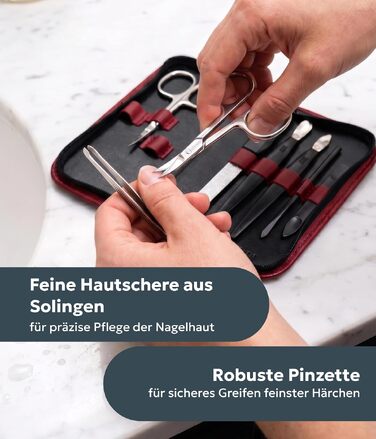 Професійний набір для манікюру Solingen (8 предметів) у шкіряному чохлі LWG, червоний