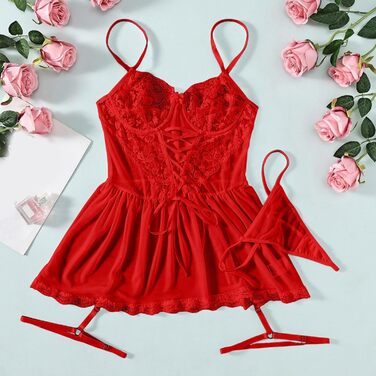 Сексуальна спідня білизна для жінок: боді, babydoll, нічна сорочка з мереживом. Червоний колір, ідеально для святкування Різдва, Нового року, Дня святого Валентина