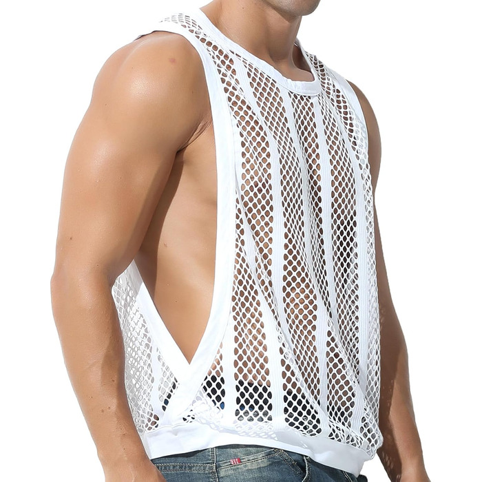 Чоловіча майка Evankin з мереживом у смужку, прозора, без рукавів, майка-топ, прозора, білий/Opulenter Garten (L)