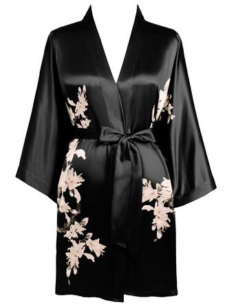 Халат жіночий літній квітковий Babeyond, сатиновий, короткий, пляжний, універсальний розмір (зелений, чорний)