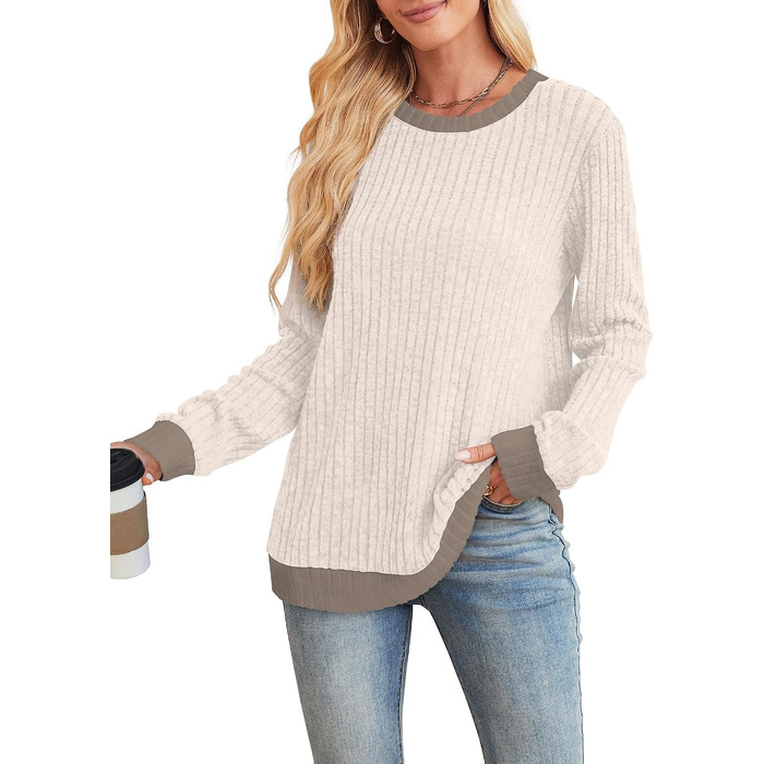 Жіночий в'язаний светр TrendiMax — теплий трикотажний пуловер з довгим рукавом, повсякденний світло-бежевий джемпер (L, абрикосовий)