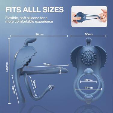 Вібратор для чоловіків 4-в-1: кільце для статевого члена, вібратор, масажер, стимулятор клітора. Чорний