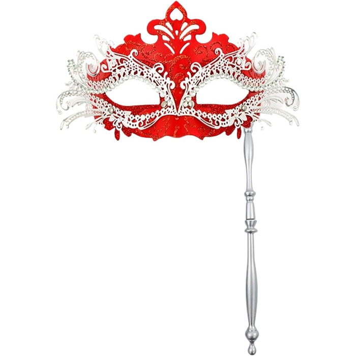 Маска для обличчя на паличці, червона, мереживна - для вечірок, свят, карнавалу, косплею (жіноча)