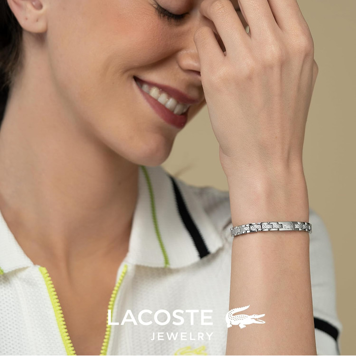 Жіночий браслет Lacoste з карабіном, колекція METROPOLE, з візерунком petit piqué, сріблястий (Silver 01)
