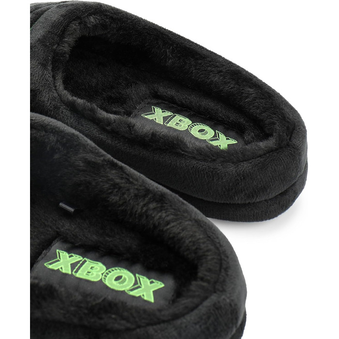 Чоловічі капці Xbox Slip-On з ігровим логотипом, чорний велюр з хутряною підкладкою та гумовою підошвою, розмір 43/44.5 EU