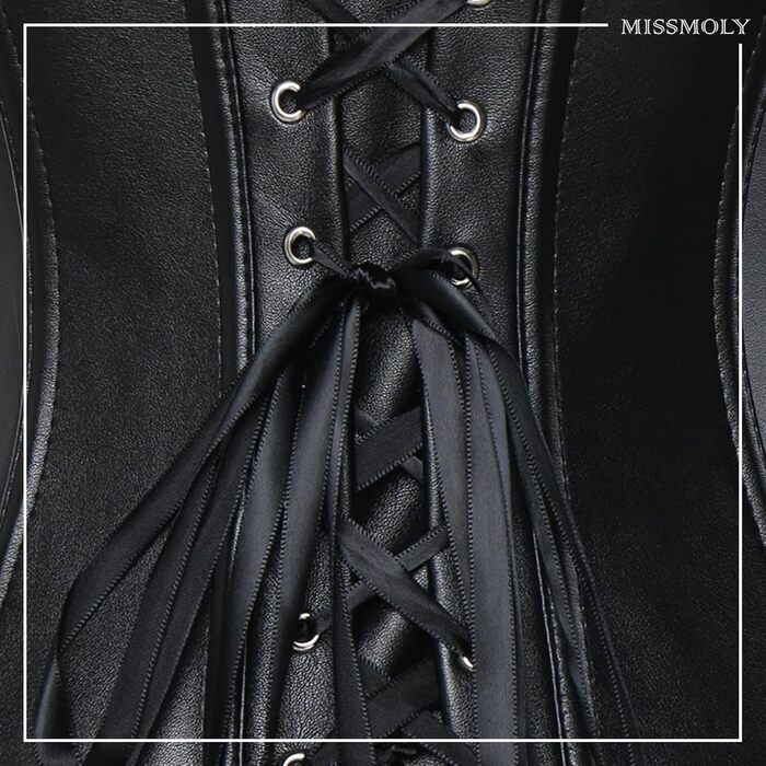 Корсет MISS MOLY з G-String, XL, чорний: вінтажний дизайн, штучна шкіра, на блискавку