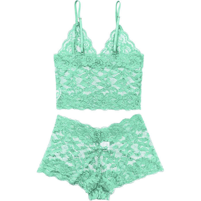 Сексуальний комплект спідньої білизни Lilosy з високою талією та V-подібним вирізом, квіткова мережка, бюстгальтер та трусики, 2-частинний, м'ятний, розмір M
