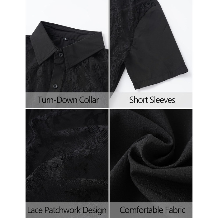 Чоловіча прозора сорочка-майка, мереживна футболка з короткими рукавами для вечірок та клубу (чорна, розмір M)