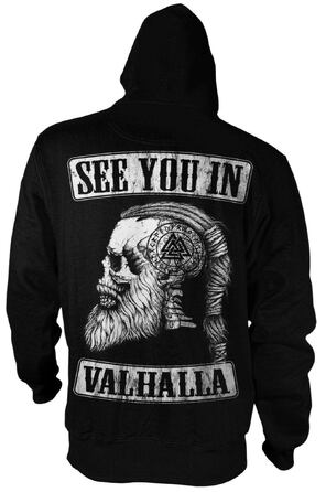 Чоловічий худі See You In Valhalla Jet Black — Скандинавські вікінги, Тор, Один, Рагнар, Вальхалла, з капюшоном, розмір XL