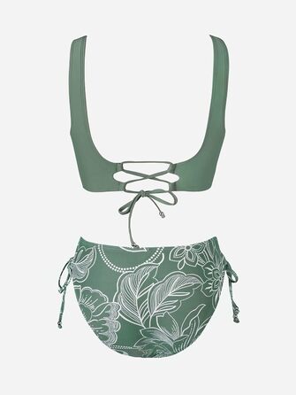 CUPSHE Bikini Set: Роздільний купальник з квітковим принтом, зав'язування, низька посадка, темно-зелений, розмір M
