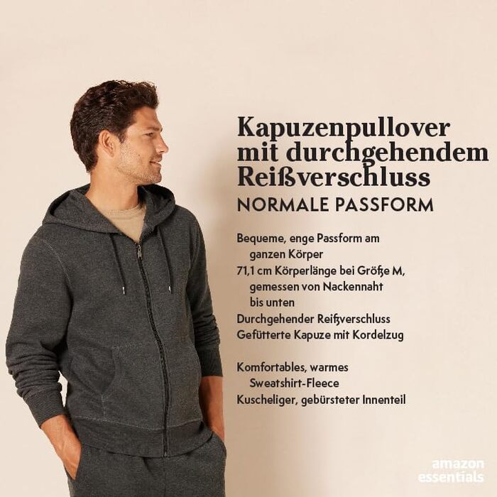 Чоловіча флісова толстовка з капюшоном та блискавкою Amazon Essentials, розмір XL, чорна (Big & Tall)