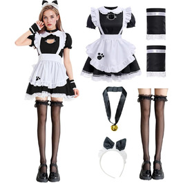 Костюм служниці YushengTai чорно-білий з котячим мотивом, для косплею, Хелловіну, Нового року, карнавалу. Розмір XXL