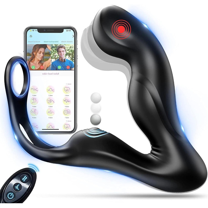 Анальний вібратор з силікону 3 в 1 з кільцем для пениса та пультом керування, масажер простати, для чоловіків та пар