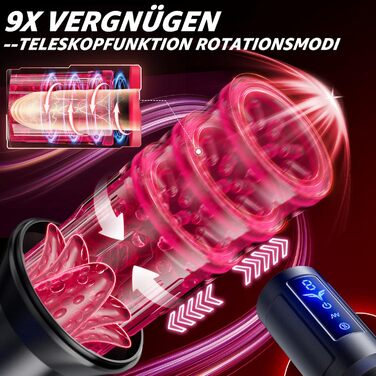 Електричний мастурбатор 4-в-1 для чоловіків з 9 режимами вібрації та телескопічною функцією, іграшка для сексу з імітацією ротової порожнини