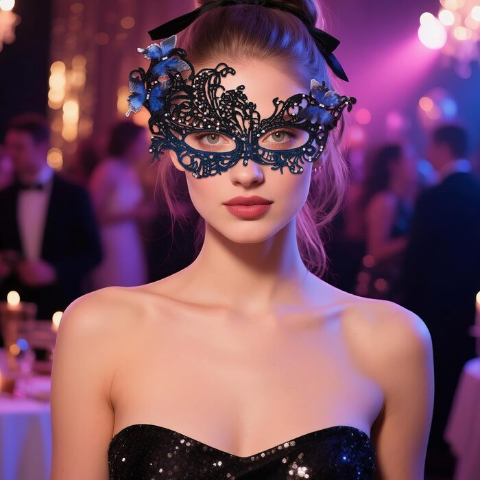 Набір з 3 шт. Венеціанська маска з мереживом та метеликами, оздоблена стразами. Ідеально для карнавалу, Хелловіну, вечірки, маскараду. Стиль 1920-х, вінтаж, для жінок.