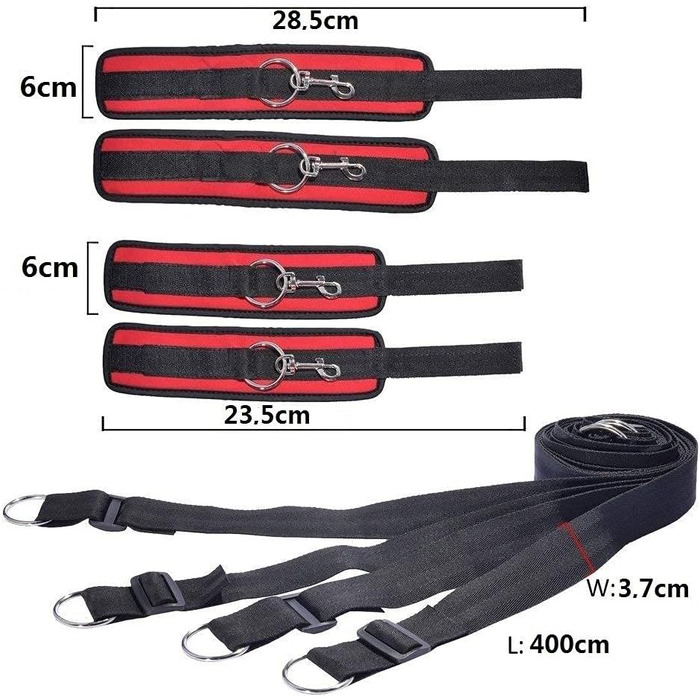 Набір для БДСМ з обмеженням: набір для пар, з кріпленнями для ліжка, наручниками, пов'язкою на очі. Червоний колір