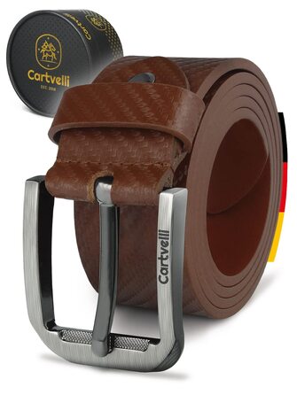 Шкіряний ремінь чоловічий Premium Carbon Cognac Brown (коньячний коричневий), натуральна шкіра, ширина 40мм, Made in Germany, у подарунковій коробці