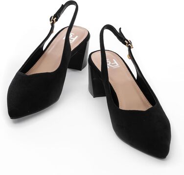 Жіночі туфлі-човники Slingback на стійких підборах 5.5 см, екозамша, чорні, розмір 38 EU