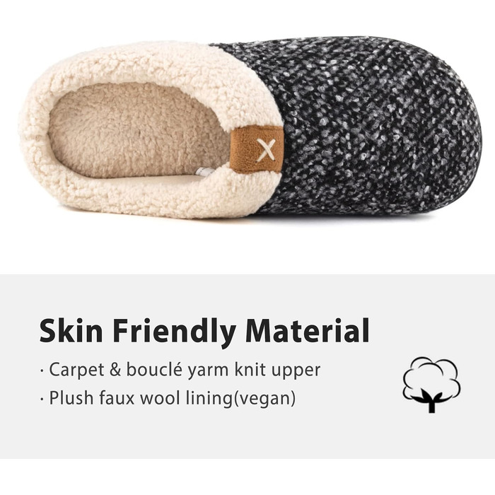 Чоловічі зимові капці ULTRAIDEAS з плюшевим підкладом та ефектом пам'яті Memory Foam, протиковзка гумова підошва, чорні, розмір 44/45 EU