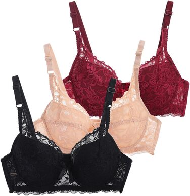 3 шт. комплект бюстгальтерів CSWH для жінок з кісточками, мереживний бюстгальтер з регульованими бретелями, push-up, сексуальний бюстгальтер для дівчат, дихаючий, м'який, зручний, Y2K, спідня білизна, бюстгальтер для щоденного використання (#01 (чорний+че