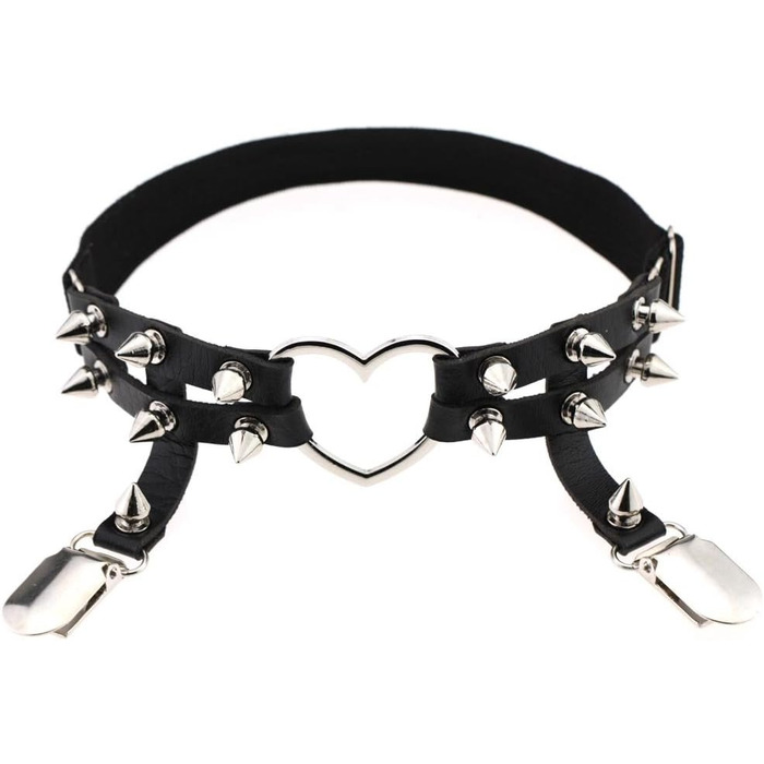 Жіночі шкіряні набедрені стяжки Adobe з регулюванням, набедрена стяжка у формі серця з кліпсами, готичний панк стиль, для високих шкарпеток, 2 шт. чорного кольору, 2 шт. з білим мереживом