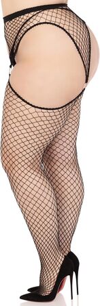 Чорні мереживні панчохи з пришитим поясом Leg Avenue, розмір 1X-2X