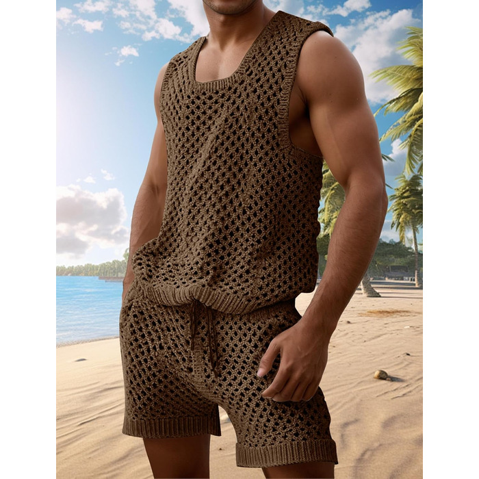 Костюм чоловічий сітчастий AIEOE 2-частинний: шорти та сорочка, розмір M-3X (XXL), колір коричневий