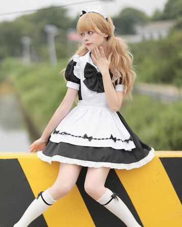 Костюм покоївки FCCAM CCAM: чорне плаття покоївки, костюм для косплею, одяг для обслуговуючого персоналу, 3XL