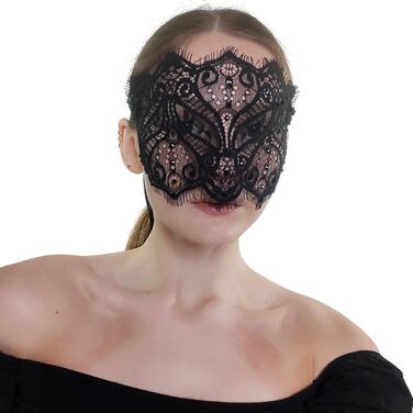 Чорна мереживна маска для жінок з кристалами - елегантна венеціанська маска для маскараду, готичної вечірки, косплею, карнавалу та особливих подій - ручна робота (чорний)