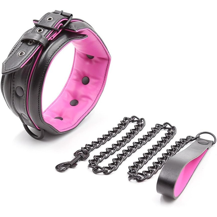 Чорне та рожеве шкіряне намисто для бондіджу та еротики: фетіш-намисто-рабське підв'язування з мотузкою