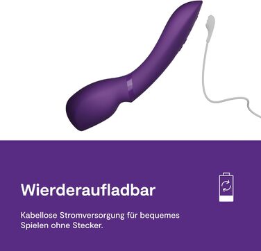 We-Vibe Wand 2: Масажер-вібратор для жінок - бездротовий, з керуванням через додаток, 10 рівнів інтенсивності, тихий, водонепроникний, перезаряджається. Колір: фіолетовий
