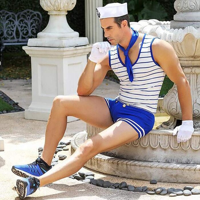 Костюм моряка чоловічий VENI MASEE для вечірки, косплей, рольова гра, комплект (1 шт), блакитний, універсальний розмір