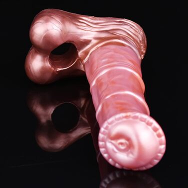 Силіконовий презерватив-накладка на пеніс ScreaAss з кільцями, реалістичний дизайн, червоний, L