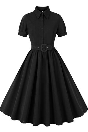 Сукня жіноча AXOE Rockabilly 50-х років вінтажна А-силуету з поясом та ґудзиками, чорна, розмір L