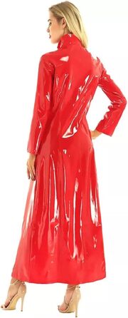 Жіночий тренч з лакованої шкіри, довгий, червоний (XL)